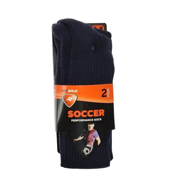 SofSole 2 Pair Pack Soccer Performance Socks Blue Men Size M Shoe Size 5-9.5 - Picture 1 of 4